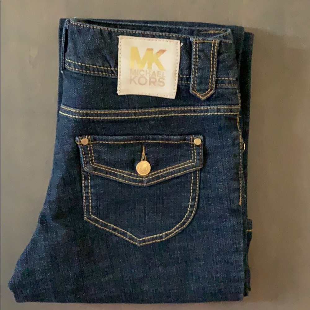 Michael Kors NWOT Gold Stitched Flared Leg Jeans